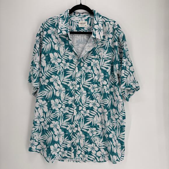 Tunevuse Hawaiian Shirt Mens XXL Blue Palm Stretch Cruise Resort - Picture 1 of 8